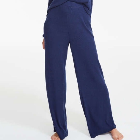 Blue wide leg rib  lounge rib pants - Picture 3 of 4